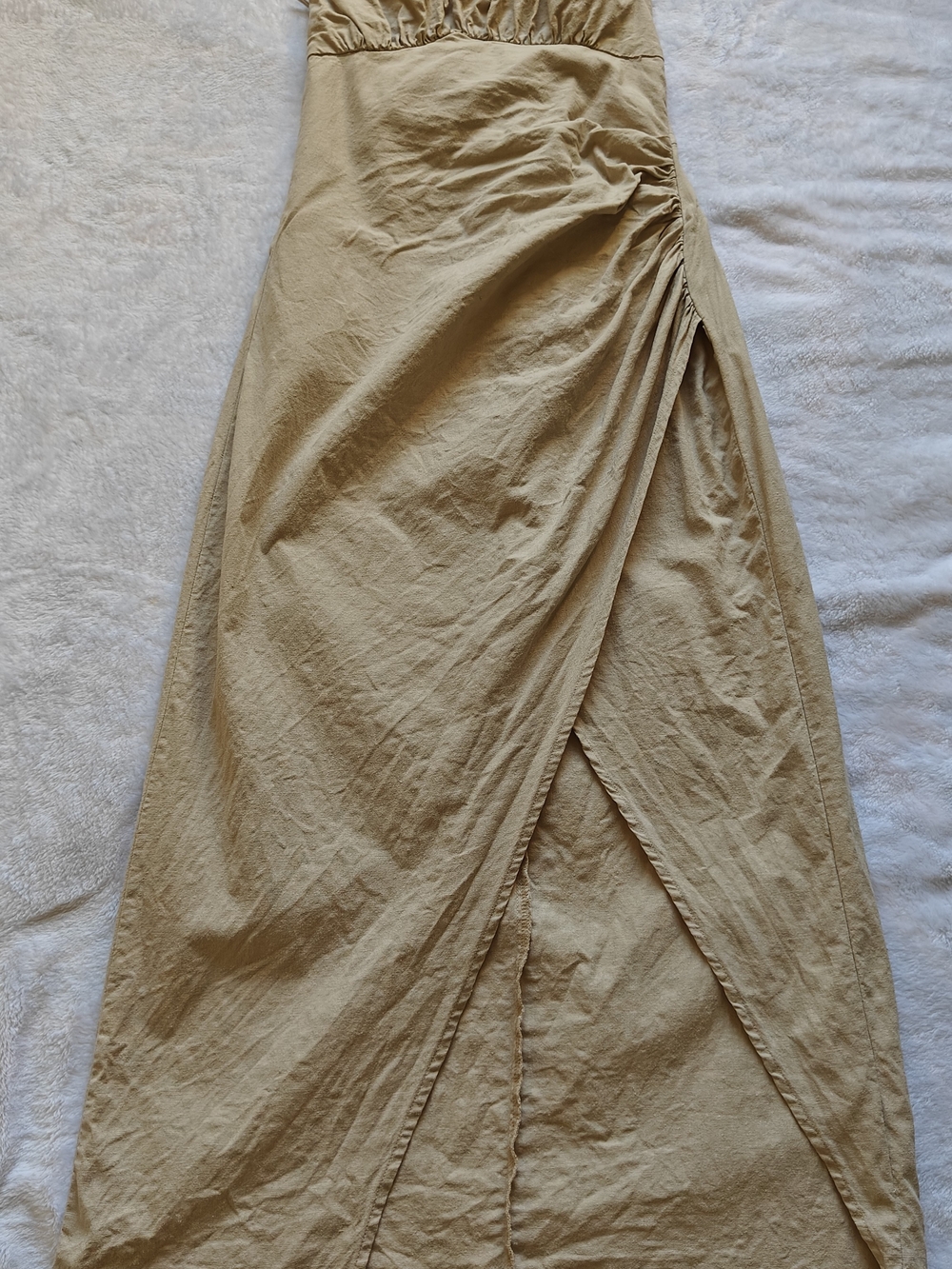 ZARA Women's Beige Solid Ruched Sweetheart Strappy Sleeveless Maxi Dress Size M